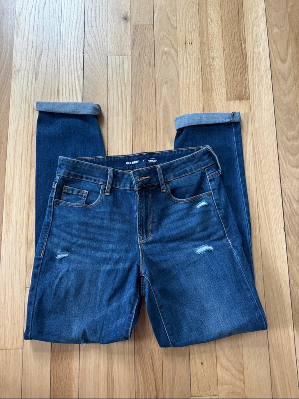 Old Navy Indigo Distressed Rolled-Hem Jeans